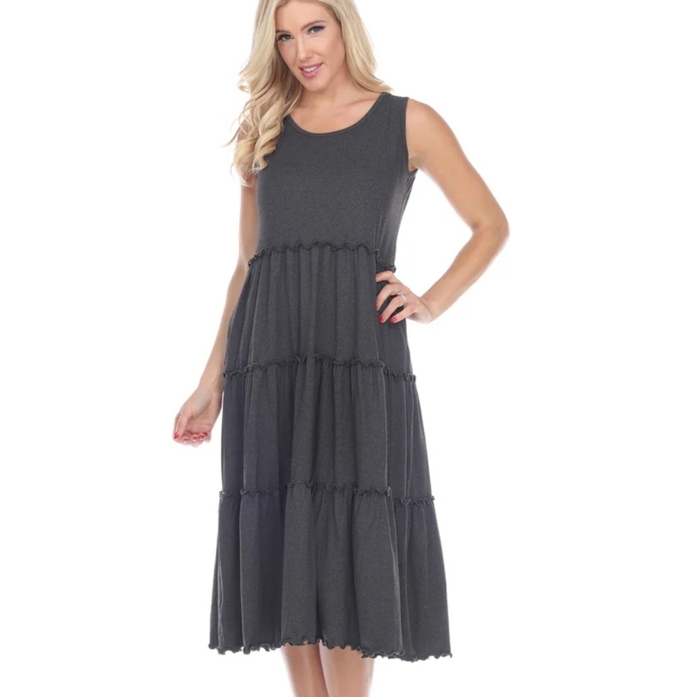 Scoop Neck Tiered BohoMidi Maxi Dress White Mark Size 2x
